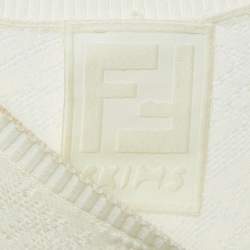 Pre Owned Fendi Off White Monogram Jacquard Stretch Knit Long Sleeve Maxi Dress S