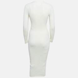 Pre Owned Fendi Off White Monogram Jacquard Stretch Knit Long Sleeve Maxi Dress S