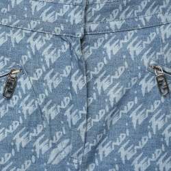 Pre Owned Fendi Blue Brushed Logo Denim High Rise Short S