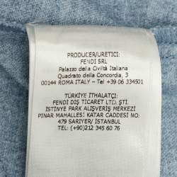 Pre Owned Fendi Blue Brushed Logo Denim High Rise Short S