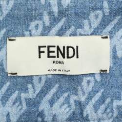Pre Owned Fendi Blue Brushed Logo Denim High Rise Short S