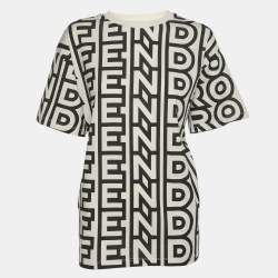 Fendi White/Black Logo Printed Crew Neck T-Shirt S