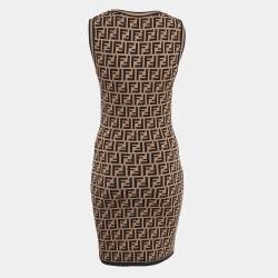 Pre Owned Fendi Brown Zucca Jacquard Knit Sleeveless Bodycon Dress S