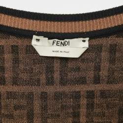 Pre Owned Fendi Brown Zucca Jacquard Knit Sleeveless Bodycon Dress S