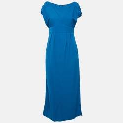 Fendi Blue Crepe Raw Edge Detail Maxi Dress M