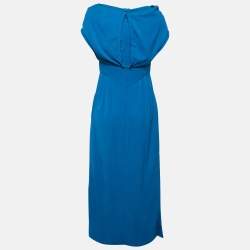 Fendi Blue Crepe Raw Edge Detail Maxi Dress M