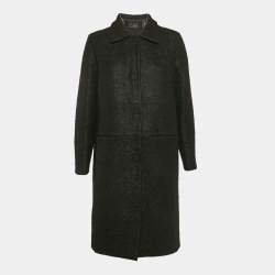 Fendi Black Shearling Velcro Closure Mid-Length Coat M