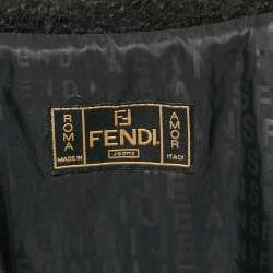 Fendi Black Shearling Velcro Closure Mid-Length Coat M