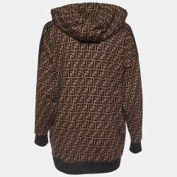 Pre Owned Fendi Brown FF Logo Print Cotton Hooded Sweatshirt S