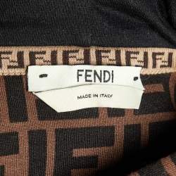 Pre Owned Fendi Brown FF Logo Print Cotton Hooded Sweatshirt S