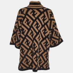 Fendi Brown FF Logo Print Wool Blend Turtle Neck Poncho S