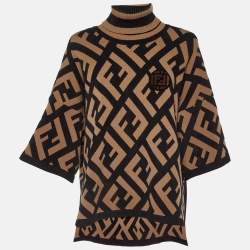 Fendi Brown FF Logo Print Wool Blend Turtle Neck Poncho S