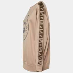 مملوكة مسبقًا سويت شيرت فنْدي لوجو بارز جيرسي بياقة دائرية بيج مقاس صغير (سمول)