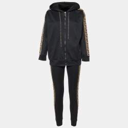 Fendi Black Jersey FF Logo Trim Track Suit XS/S