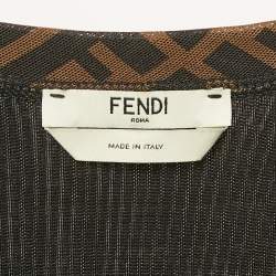 Pre Owned Fendi Brown Zucca Monogram Stretch Mesh Fitted Midi Dress S