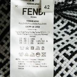 Pre Owned Fendi Black/White FF Textured Knit Crew Neck Pullover M