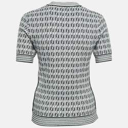 Pre Owned Fendi Black/White FF Textured Knit Crew Neck Pullover M