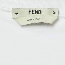 Pre Owned Fendi White Embossed Logo Print Cotton Crew Neck T-Shirt S