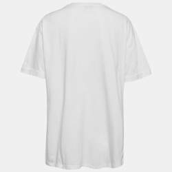 مملوكة مسبقًا Fendi White Embellished Logo Cotton Oversized T-Shirt L