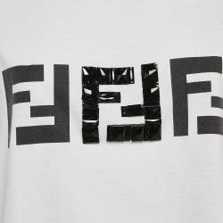 مملوكة مسبقًا Fendi White Embellished Logo Cotton Oversized T-Shirt L
