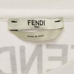 Fendi White Logo Embellished Cotton Crew Neck T-Shirt M