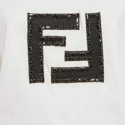 Fendi White Logo Embellished Cotton Crew Neck T-Shirt M