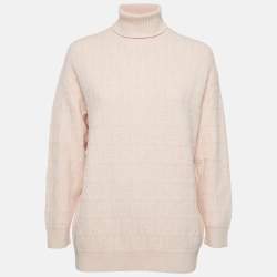 Fendi Pink Monogram Pattern Knit Turtleneck Pullover S