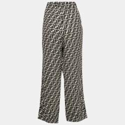 Pre Owned Fendi Black/White Zucca Logo Print Silk Pants M
