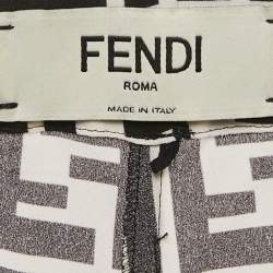 Pre Owned Fendi Black/White Zucca Logo Print Silk Pants M