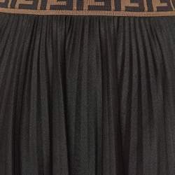 Fendi Black Jersey Logo Waist Band Pleated Midi Skirt S