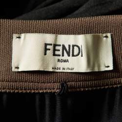 Fendi Black Jersey Logo Waist Band Pleated Midi Skirt S