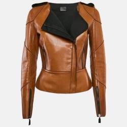  Fendi Brown Leather Zip-Up Jacket M
