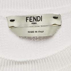 Pre Owned Fendi White FF Monogram Jacquard Knit Midi Sheath Dress XS