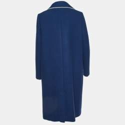 Fendi Navy Blue Fleece Wool Double Breasted Long Coat M