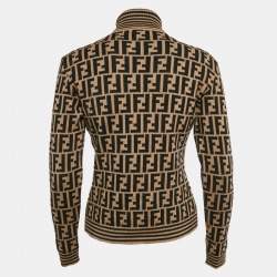 مملوكة مسبقًا Fendi Vintage Brown Zucca Stretch Knit Turtle Neck Pullover M