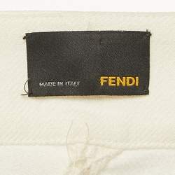 Pre Owned Fendi White Multicolor Distressed Linen Cut-Out Detail Short Dress M