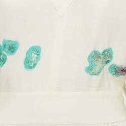 Pre Owned Fendi White Multicolor Distressed Linen Cut-Out Detail Short Dress M