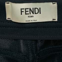 Pre Owned بنطلون فندي بيكيه جيرسي كحلي بتفاصيل شريط الشعار مقاس صغير - سمول