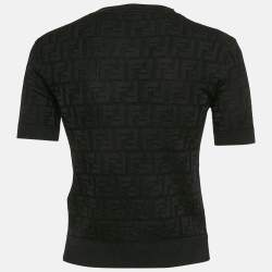 Pre Owned Fendi Black Zucca Monogram Jersey Pullover Top XS