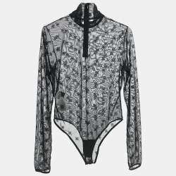 Fendi Black FF Karligraphy Stretch Tulle Sheer Bodysuit S