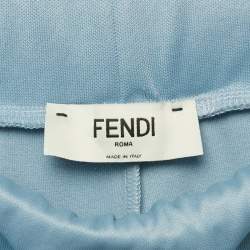 Pre Owned Fendi Light Blue Logo Side Stripe Jersey Wide Leg Track Pants S