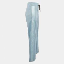 Pre Owned Fendi Light Blue Logo Side Stripe Jersey Wide Leg Track Pants S