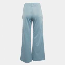 Pre Owned Fendi Light Blue Logo Side Stripe Jersey Wide Leg Track Pants S