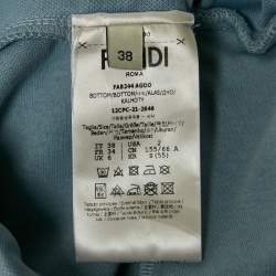 Pre Owned Fendi Light Blue Logo Side Stripe Jersey Wide Leg Track Pants S