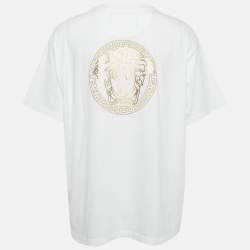 Pre Owned Fendi White Logo Embellished Cotton Crew Neck T-Shirt M