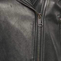 Fendi Black Zucca Side Tape Leather Zip-Up Jacket S