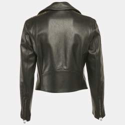 Fendi Black Zucca Side Tape Leather Zip-Up Jacket S