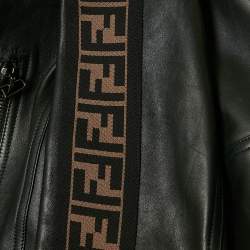 Fendi Black Zucca Side Tape Leather Zip-Up Jacket S