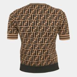 Pre Owned Fendi Brown FF Patterned Knit Jumper XS