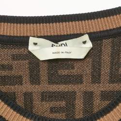 Pre Owned Fendi Brown FF Patterned Knit Jumper XS
